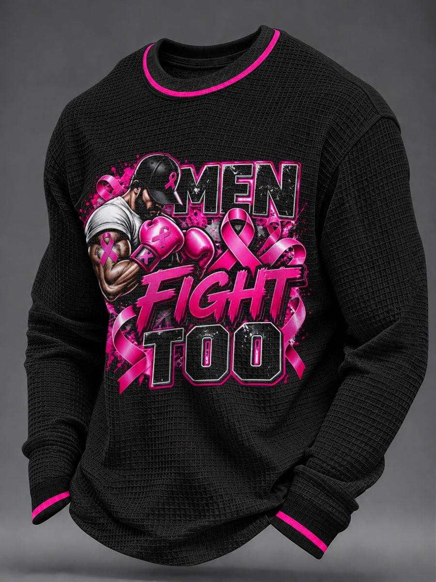 Men's Real Men Wear Pink Breast Cancer Awareness Print Waffle Sweatshirt