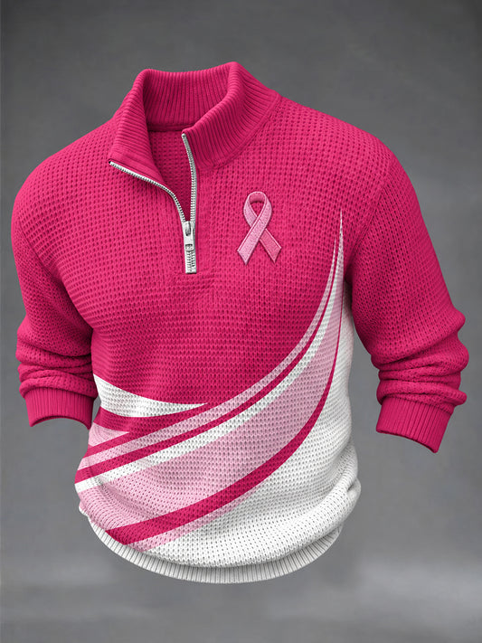 Men's Real Men Wear Pink Breast Cancer Awareness Casual Zipper Pullover