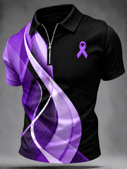 Men's Alzheimer's Awareness Print Zip up Short Sleeve Shirt