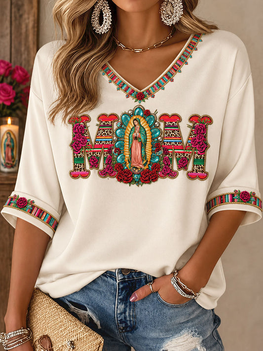 Women's Mexico Faith Our Lady of Guadalupe Day Art Printed T-Shirt