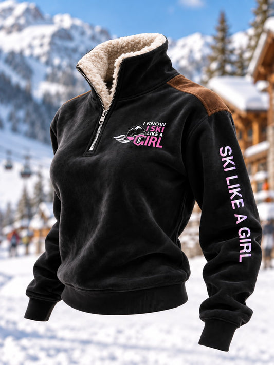 Women's Ski Like A Girl Fur Collar Top