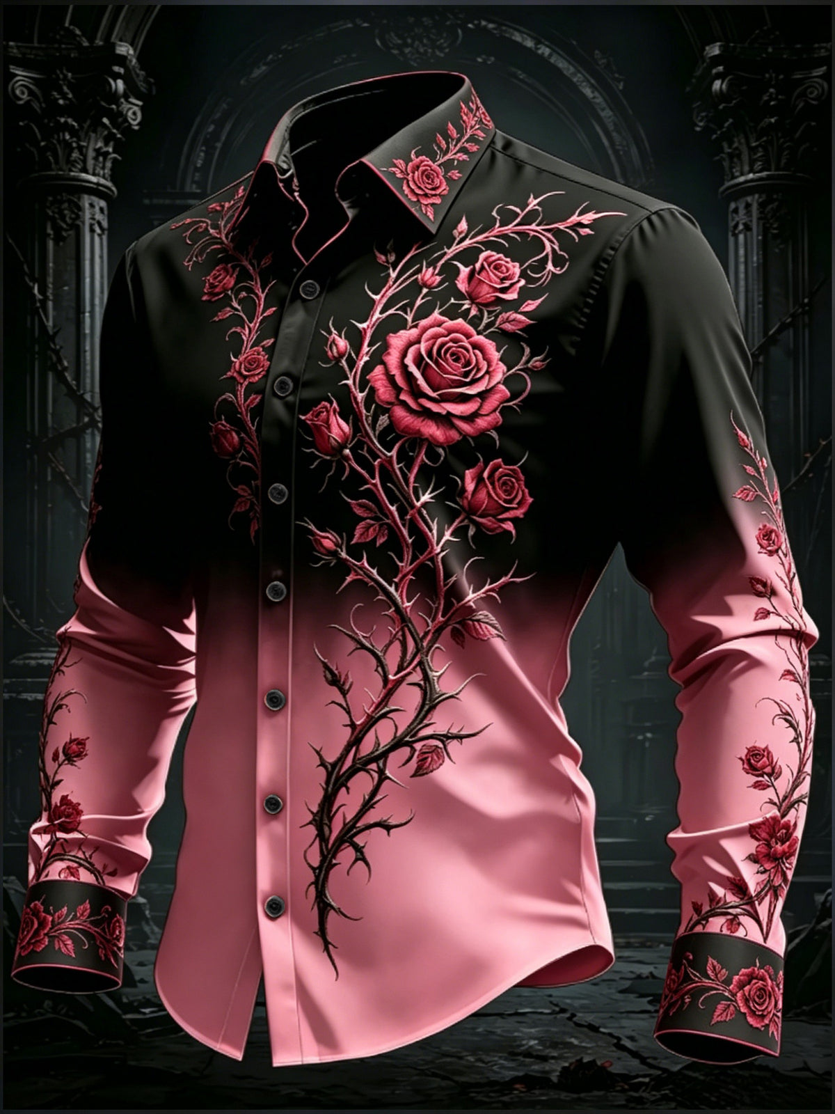 Men's Floral Art Long Sleeve Shirt
