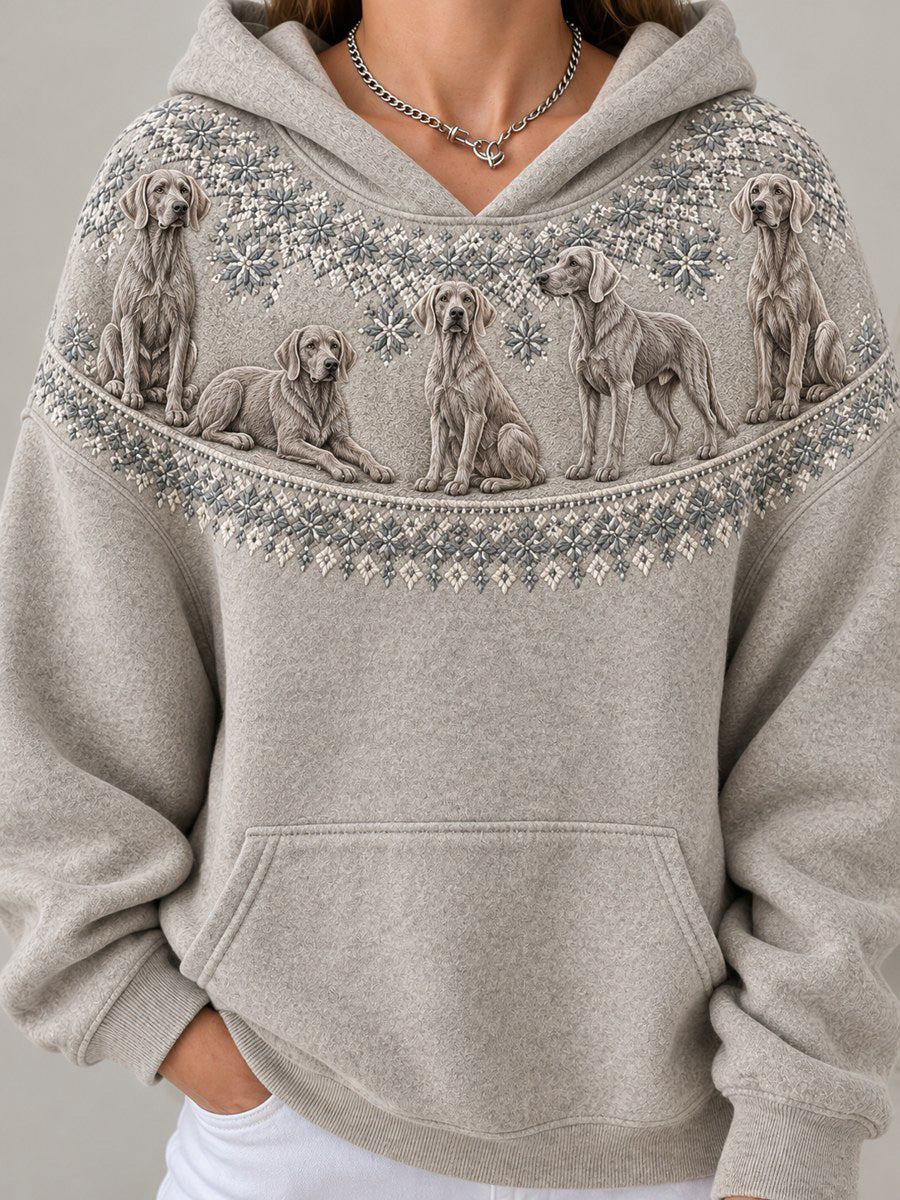 Women's Vintage Weimaraner Dogs Yoke Isle Pattern Print Hoodie