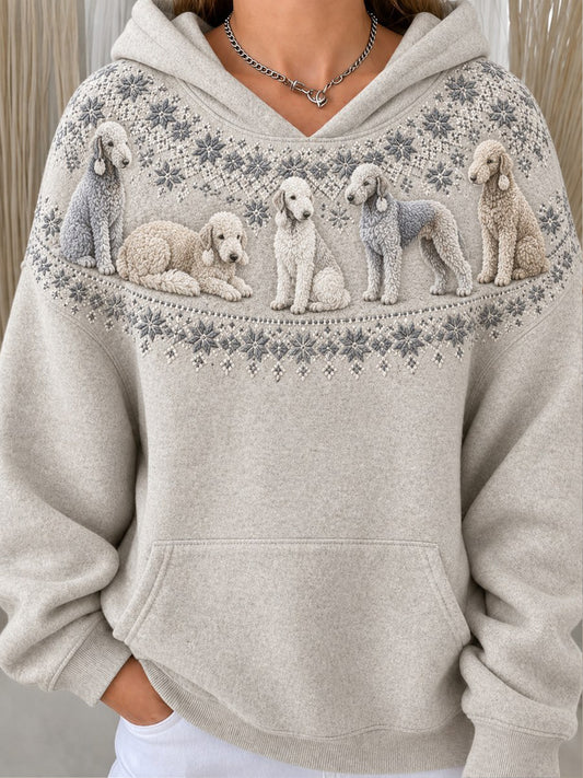 Women's Vintage Bedlington Terrier Dogs Yoke Isle Pattern Print Hoodie