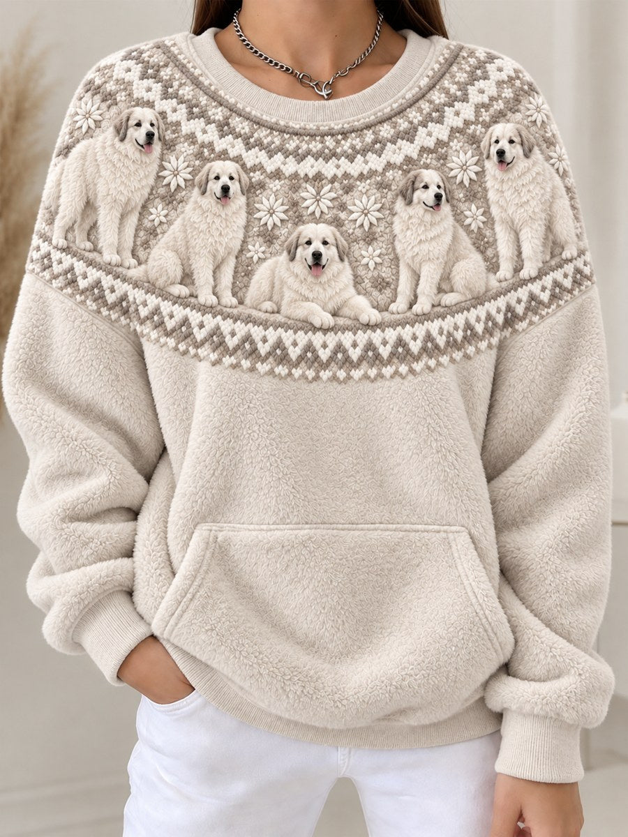 Women's Vintage Great Pyrenees Dogs Yoke Isle Print Cozy Flannel Sweatshirt