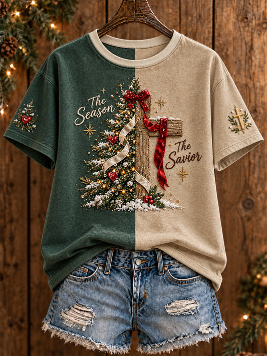 Women's Christmas Faith The Season The Reaon Printed T-shirt