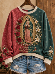 Women‘s Mexico Our Lady of Guadalupe Day Floral Art Printed Sweatshirt