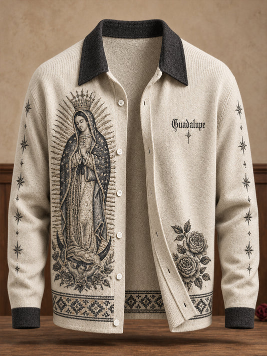 Unisex Mexico Our Lady of Guadalupe Day Floral Art Printed Cardigan