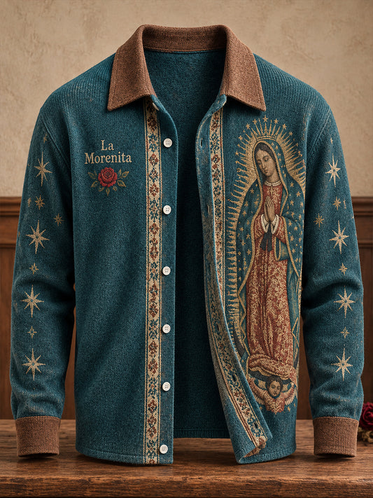 Unisex Mexico Our Lady of Guadalupe Day Floral Art Printed Cardigan