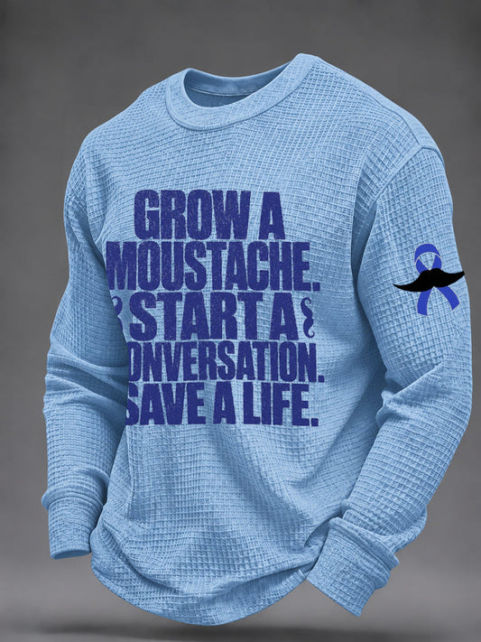 Men's Mustache Print Men's Health Support Graphic Waffle Sweatshirt