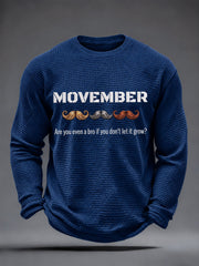 Men's Mustache Print Men's Health Support Graphic Waffle Long Sleeve T-Shirt