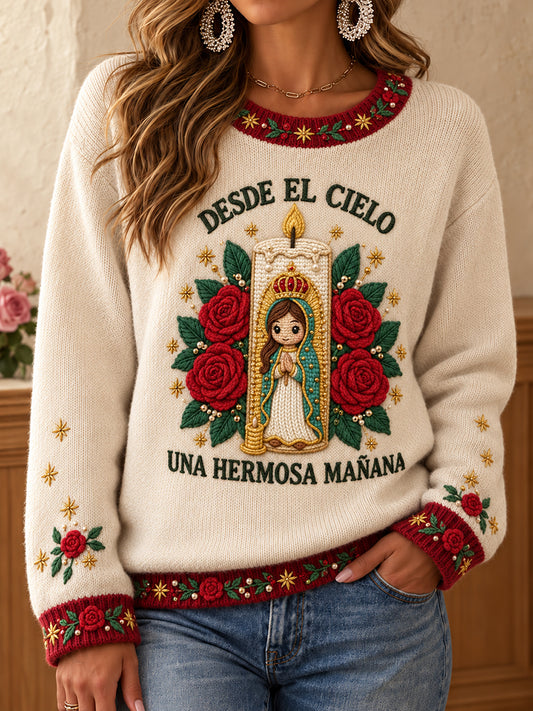 Women's Mexico Our Lady of Guadalupe Day Art Printed Sweater