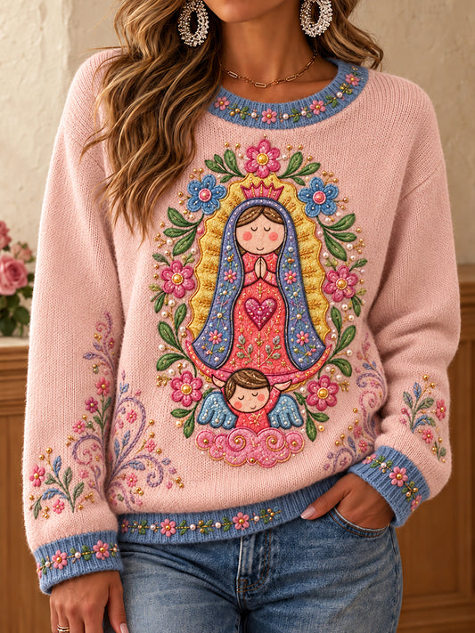 Women's Mexico Our Lady of Guadalupe Day Art Printed Sweater