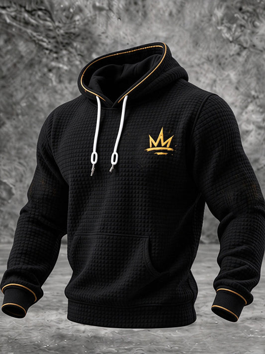 Men's Half Hood Half Holy Print Checkered Cotton Hoodie