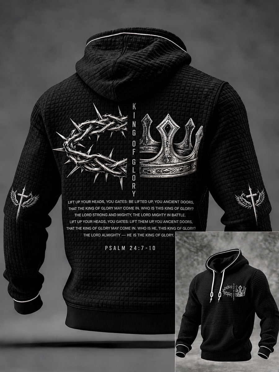 Men's King  Of Glory Print Checkered Cotton Hoodie