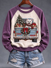 Women's Christmas Dog Truck Raglan Sweatshirt
