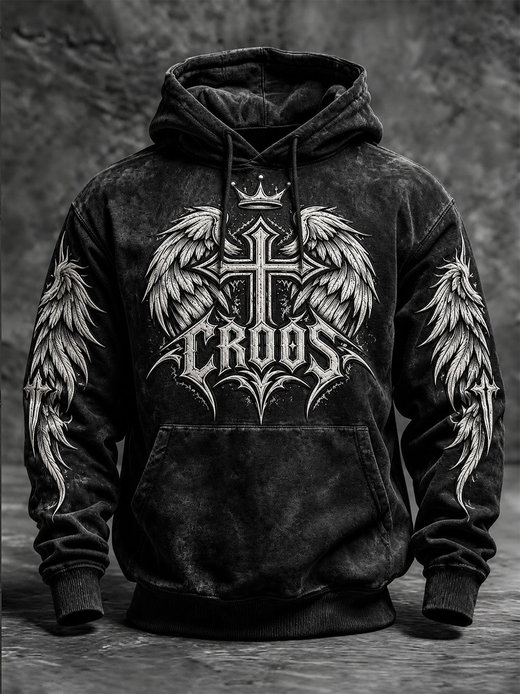 Men's Faith-Themed Wing Pattern Casual Hoodie