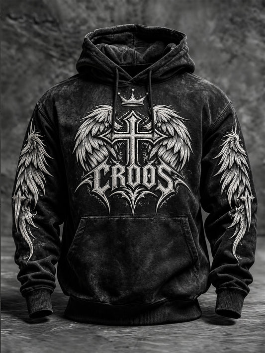 Men's Faith-Themed Wing Pattern Casual Hoodie