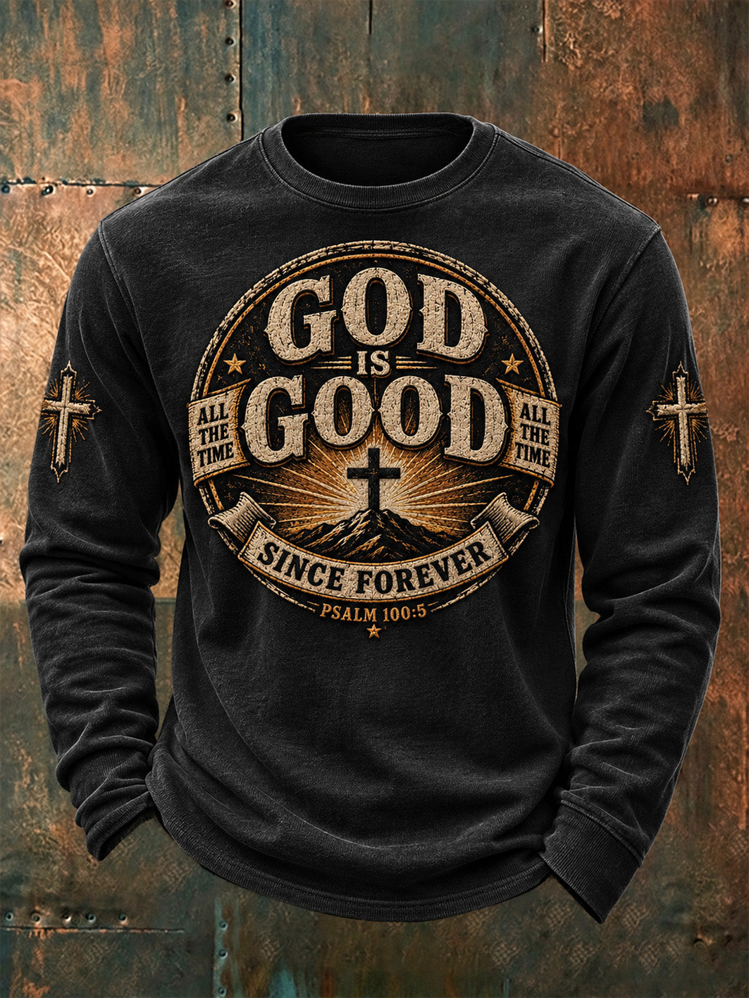 Men's God Is Good Patten Causal Crew Neck Sweatshirt