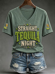 Women's Straight Tequila Night Print T-shirt