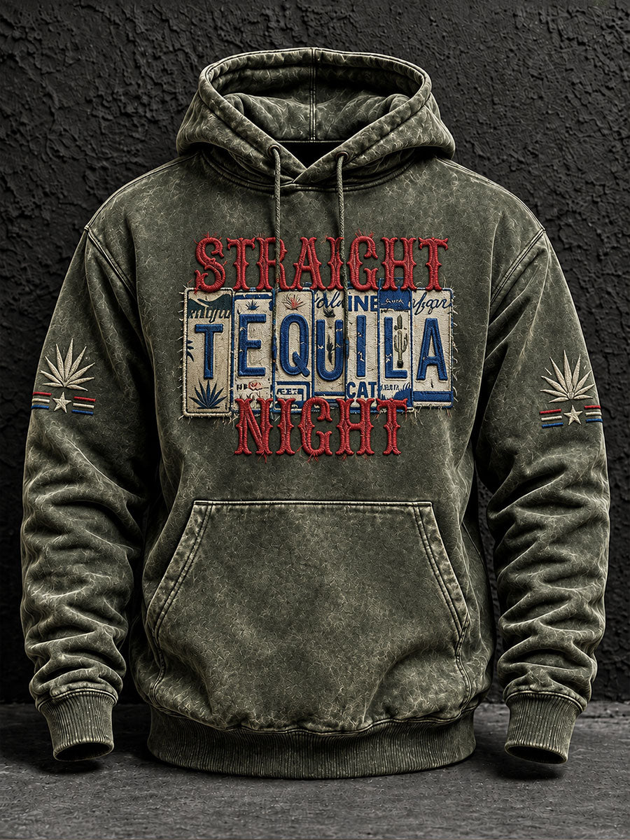 Men's Straight Tequila Night Print  Oversized Drop-Shoulder Hoodie