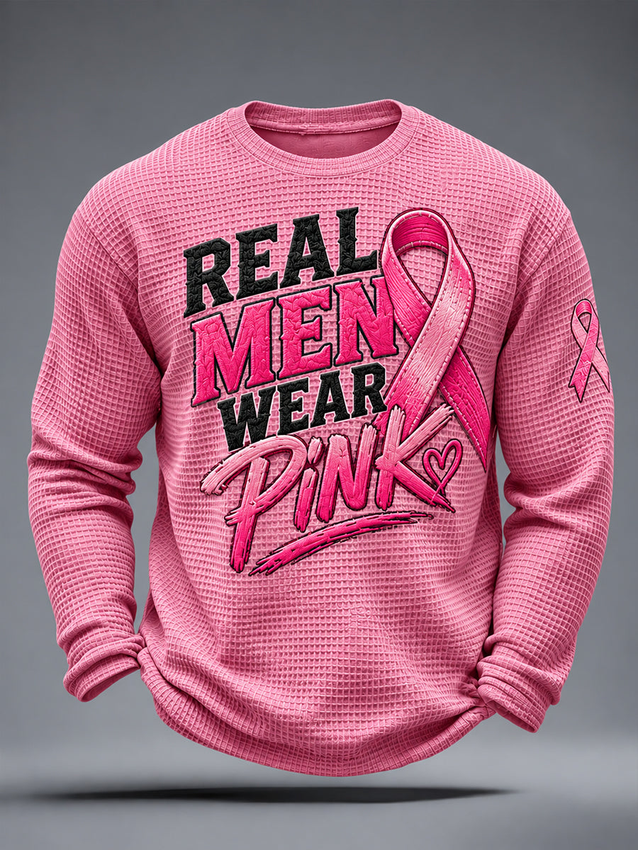 Men's Real Men Wear Pink Breast Cancer Awareness Waffle T-Shirt