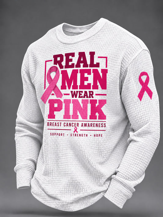 Men's Real Men Wear Pink Breast Cancer Awareness Waffle Sweatshirt