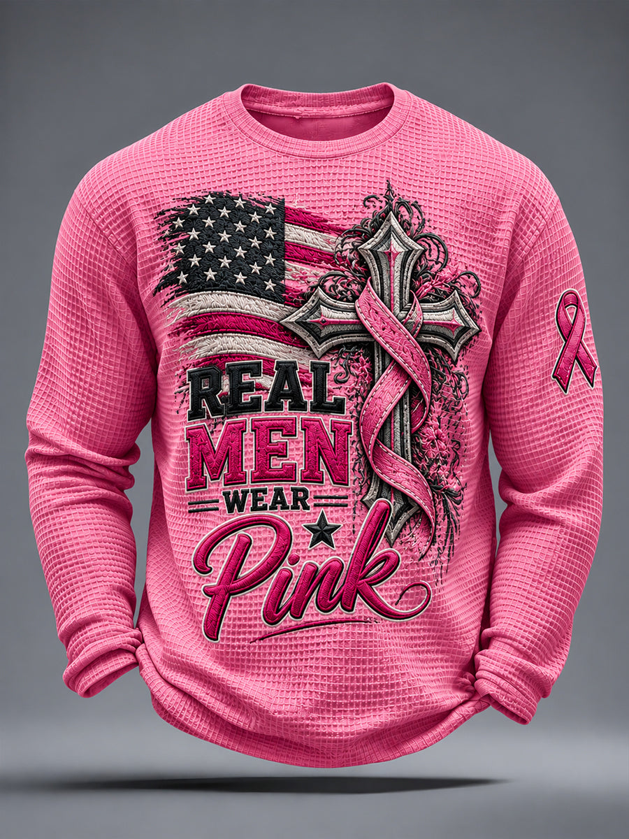Men's Real Men Wear Pink Breast Cancer Awareness Waffle T-Shirt