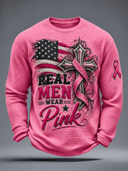 Men's Real Men Wear Pink Breast Cancer Awareness Waffle T-Shirt