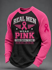 Men's Real Men Wear Pink Breast Cancer Awareness Waffle Sweatshirt