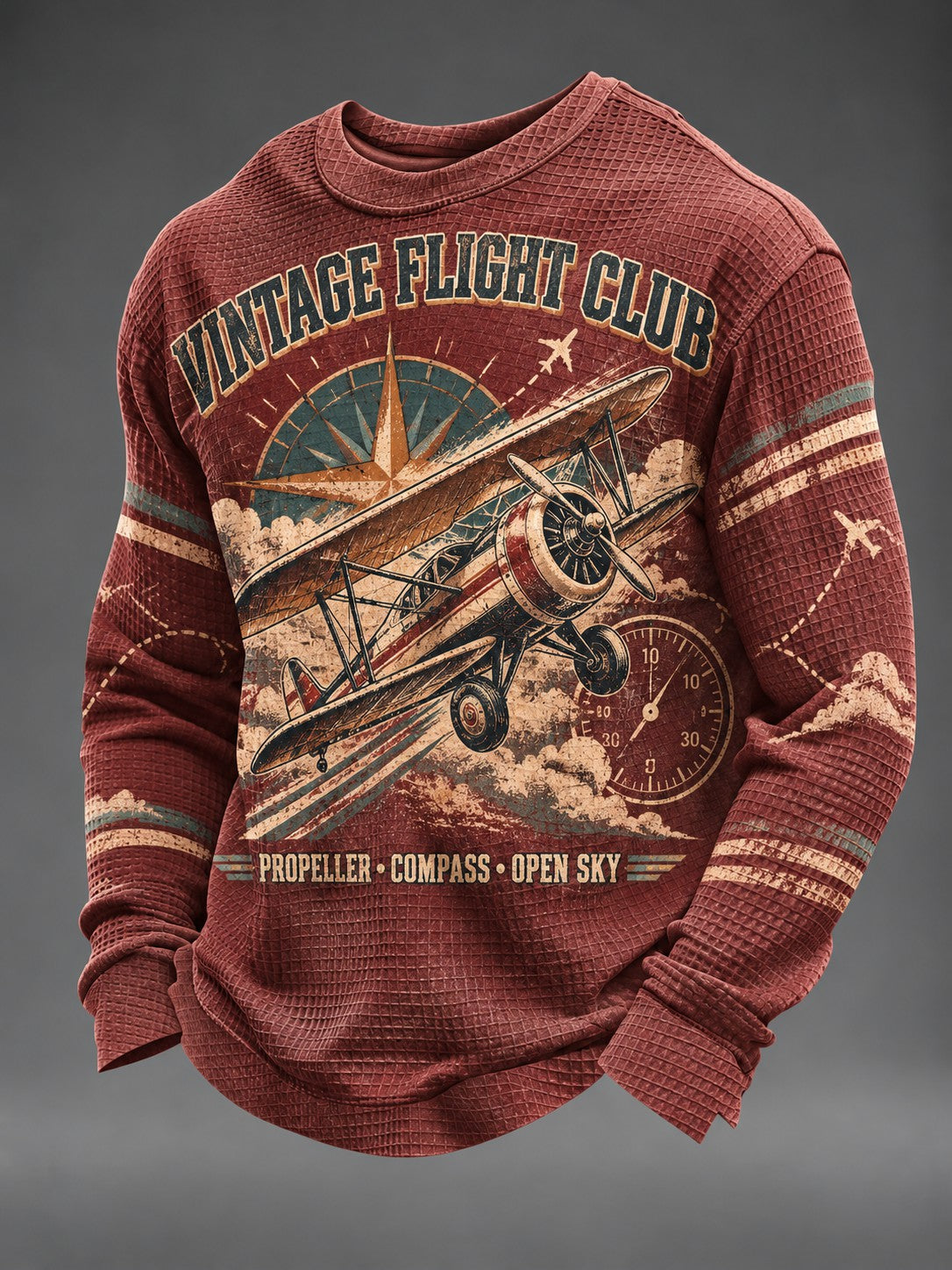Men's Vintage Fight Club Printed Waffle Long Sleeve T-Shirt