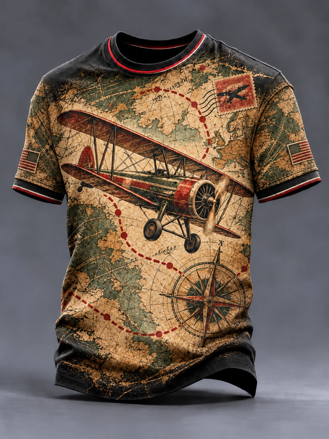Men's Vintage Airplane Printed T-shirt
