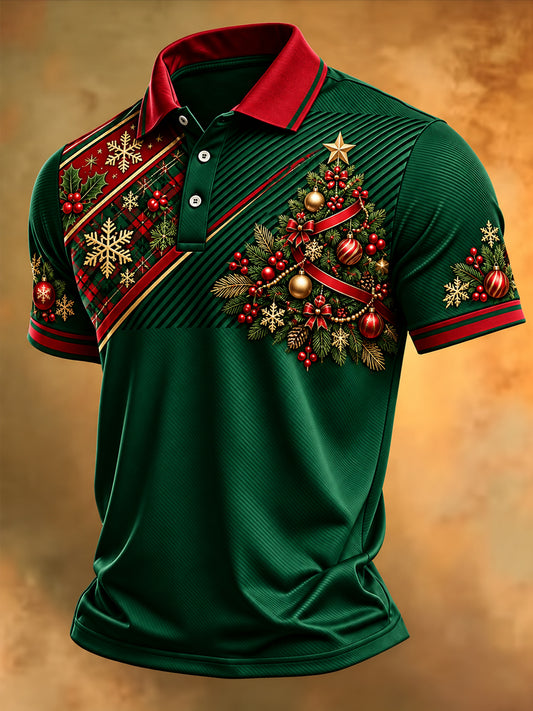 Men's Christmas Tree Print Casual Polo Shirt