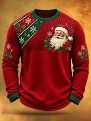 Men's Christmas Santa Claus Print Casual Waffle Long Sleeve T-Shirt