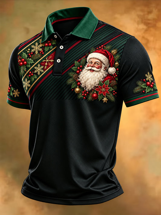 Men's Christmas Santa Claus Print Casual Polo Shirt