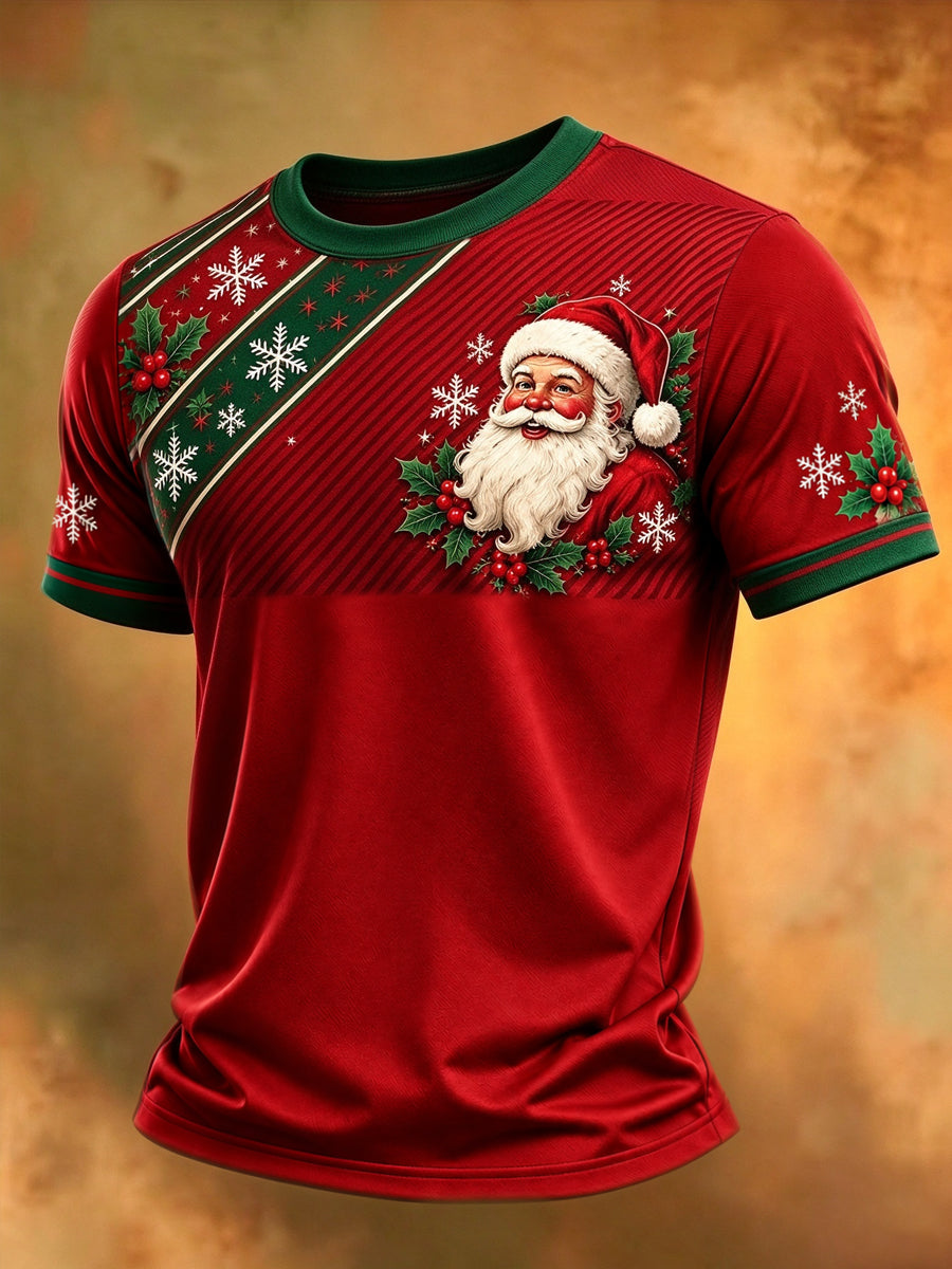 Men's Christmas Santa Claus Print Casual Tee