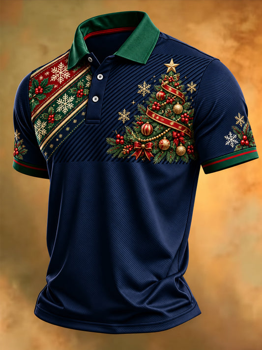 Men's Christmas Tree Print Casual Polo Shirt