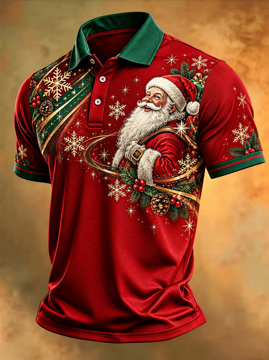 Men's Christmas Santa Claus Print Casual Polo Shirt