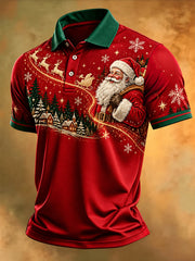 Men's Christmas Santa Claus Print Casual Polo Shirt